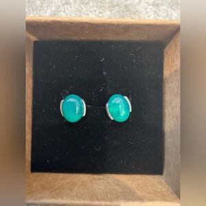 Green Oval Jade Stud Earrings - Women Jewelry